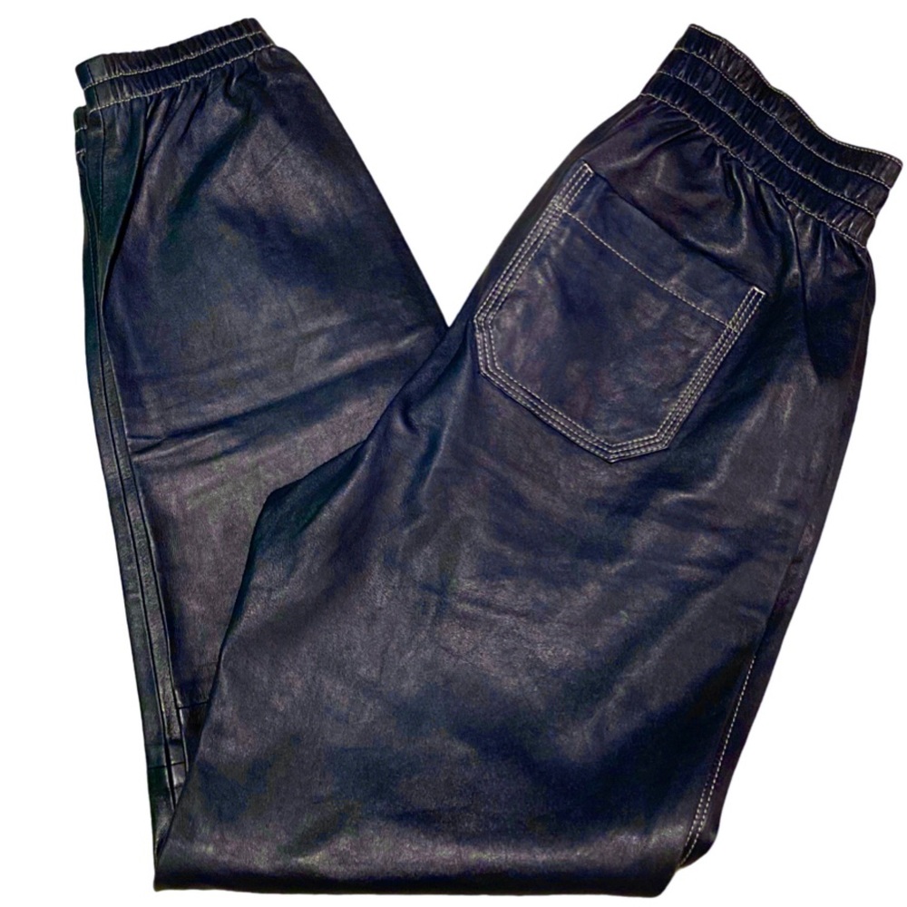 NWT Polo Ralph Lauren Blue Label Navy Leather Joggers - Sz XS - Picture 4 of 10